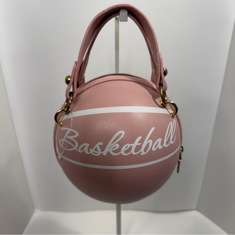 Womens Pink Basketball Shaped Shoulder Purse Gold Hardware Zip Sporty
